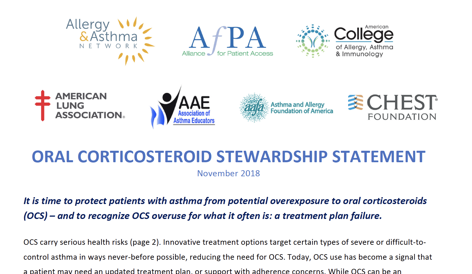Oral Corticosteroid Stewardship Statement